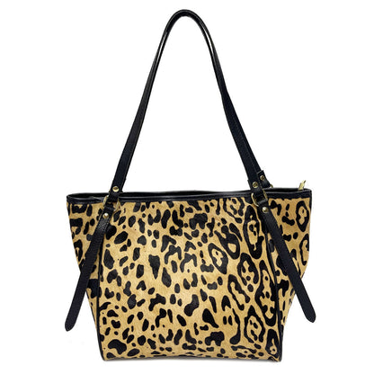 Spot European and American fashion women's bag genuine leather horse hair leopard print tote bag fashion versatile shoulder bag women's A4 file bag