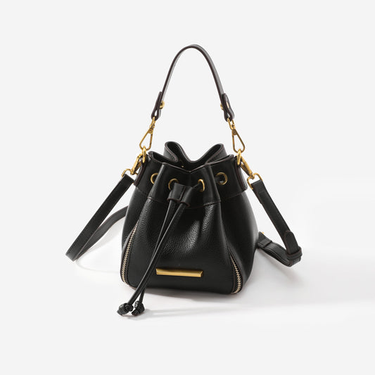 Genuine leather drawstring contrasting color small bucket bag for women 2023 new trendy internet celebrity fashion niche high-end crossbody bag handbag