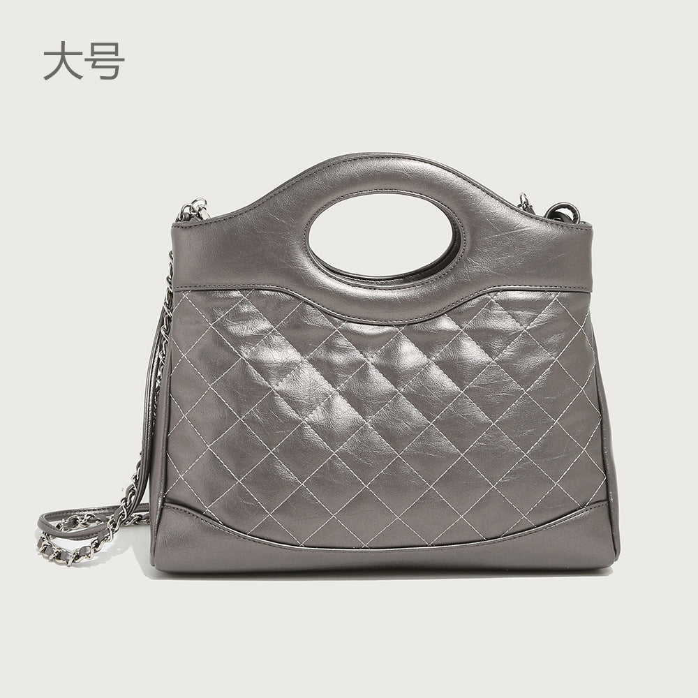 2023 winter new style chain small fragrant shoulder crossbody bag soft leather rhombus handbag internet celebrity high-end handbag