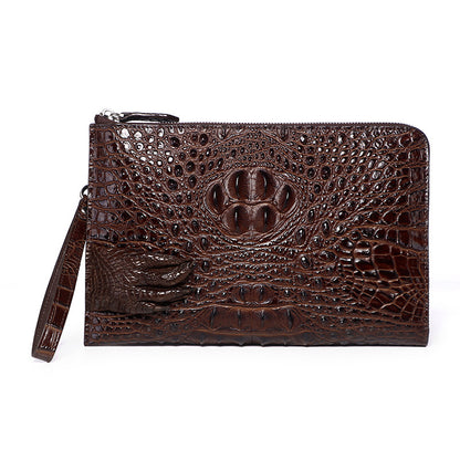 New men's spot crocodile pattern envelope bag genuine leather zipper handbag cowhide clutch bag with crocodile claw clip bag trendy