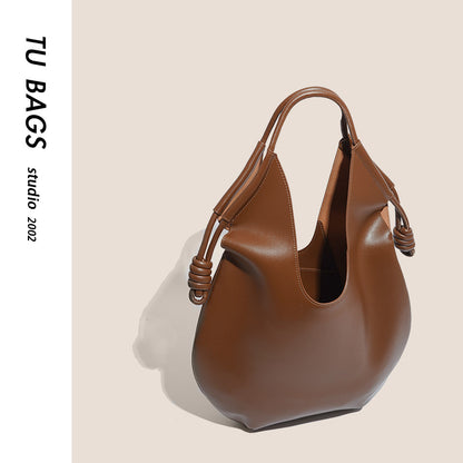 Genuine leather armpit bag for women 2023 new autumn large-capacity solid color handbag commuting casual shoulder bag tote bag