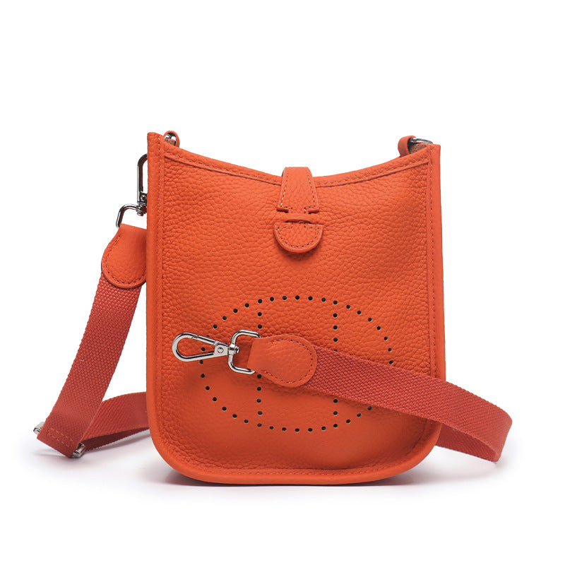 The new h family calfskin Evelyn bag mini fashionable personality single shoulder crossbody hollow bucket bag for women