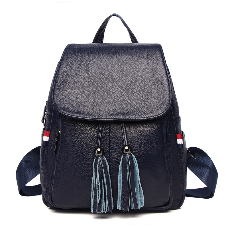 New genuine leather backpack casual first-layer cowhide fashion simple tassel multi-functional tassel backpack