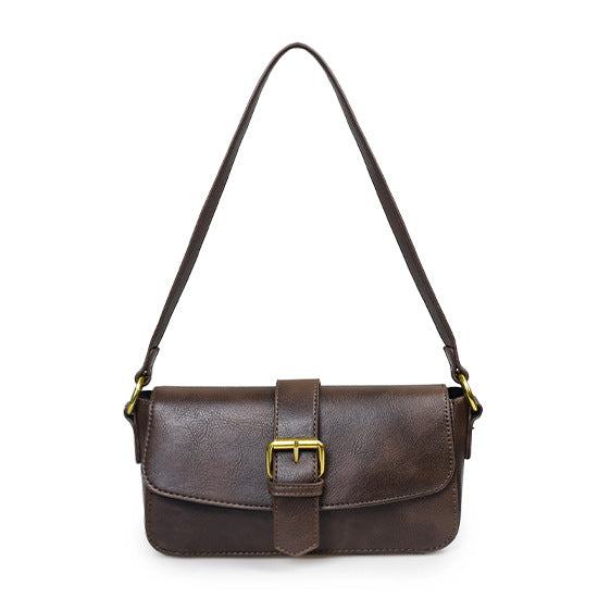 B's retro armpit brown shoulder bag women's niche new fashion casual lock leather bag baguette handbag