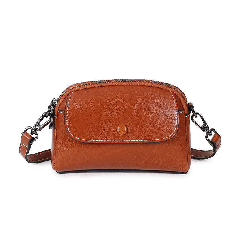 Genuine leather women's bag 2022 autumn and winter new fashion versatile small square bag temperament simple waxed cowhide shoulder crossbody bag