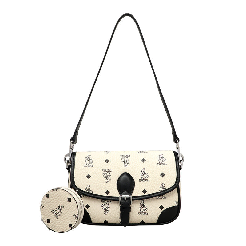 Niche new versatile one-shoulder crossbody bag, western style rabbit texture, wide shoulder strap, small square bag, fashionable and popular armpit bag