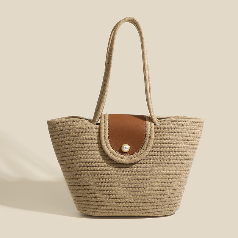 Resort style large-capacity woven portable vegetable basket bag 2023 new island photo beach shoulder tote bag for women