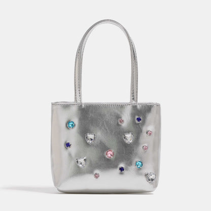 Trendy brand rhinestone bag for women 2023 summer new high-end texture handheld tote bag niche silver crossbody bag