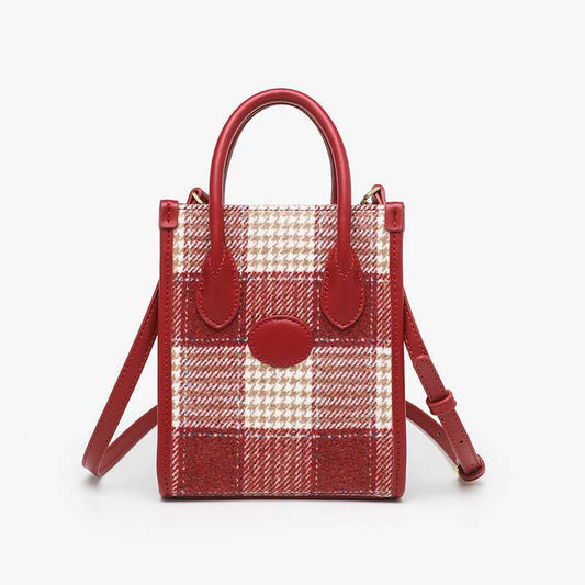Wedding bag, womenâs bag, houndstooth woolen tote bag, high-end retro hand-held crossbody bag
