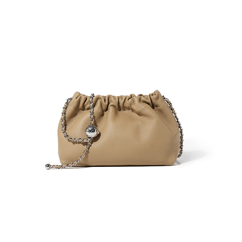 [Support customization] First-layer cowhide pleated cloud bag 2023 new niche high-end single shoulder