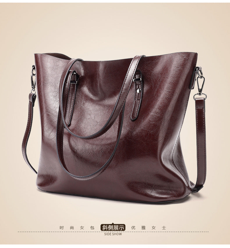 European and American style oil wax leather simple tote bag oil wax leather versatile shoulder crossbody bag large capacity work commuter women's bag