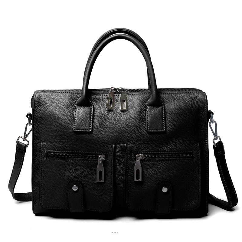 New Korean style simple top layer textured cowhide women's commuter office handbag genuine leather large-capacity briefcase