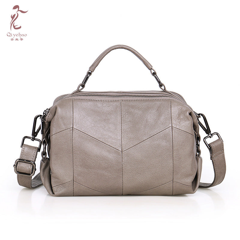 Genuine leather women's bag urban simple ladies crossbody bag soft top layer cowhide double zipper small square bag for women Guangzhou manufacturer