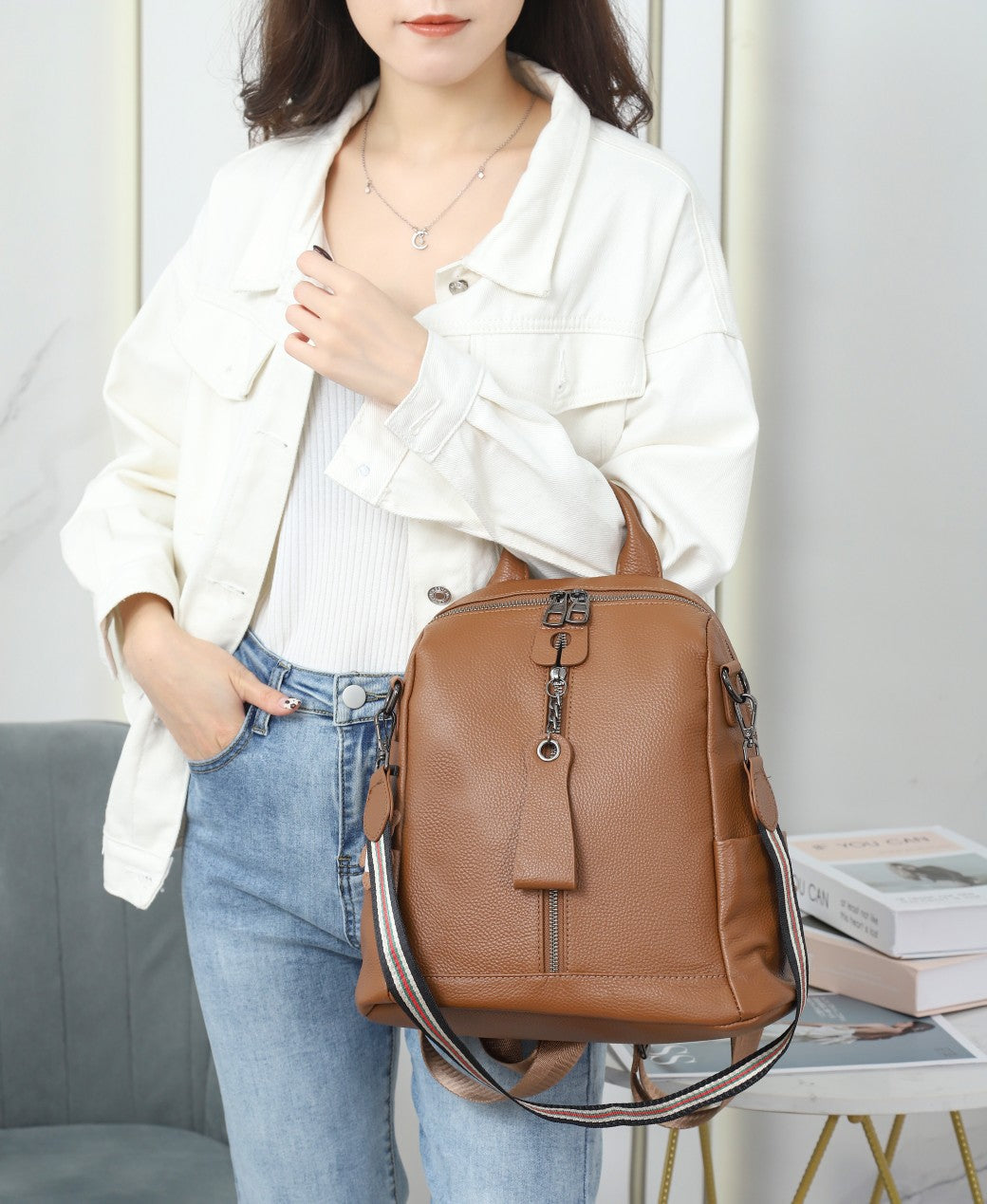 Backpack for women 2020 new Korean style fashion versatile cowhide bag casual personality soft leather anti-theft backpack trendy