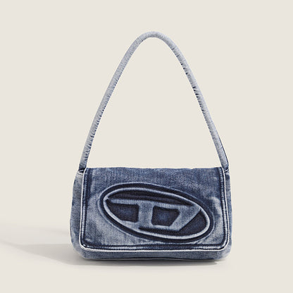 Denim casual versatile commuter shoulder bag Korean style fashion texture handbag large capacity simple personality women's bag