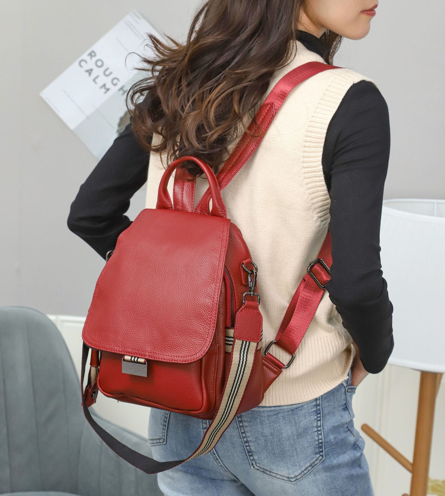 2022 Spring and Summer New Korean Style First Layer Cowhide Backpack Fashionable Travel Large Capacity Wear-Resistant Anti-Theft Women's Bag Trendy