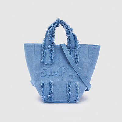 Ujia women's bag 2023 new summer style women's casual letter denim denim bag versatile vegetable basket portable crossbody bag