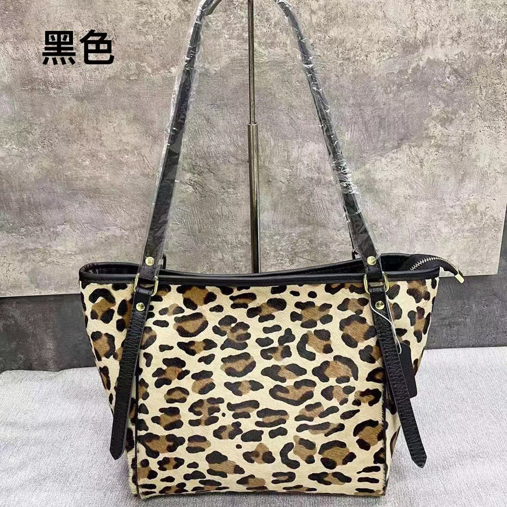 Yitian Leather Art Genuine Leather Leopard Print Tote Bag Autumn Fashion Versatile Shoulder Bag Women's Large Capacity One Piece Dropshipping