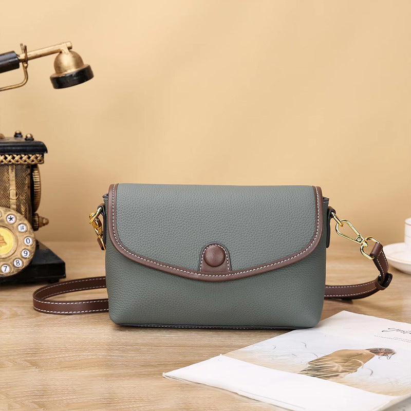 Fashionable texture pebbled small bag genuine leather women's bag Korean style simple casual 2023 spring and summer popular shoulder bag