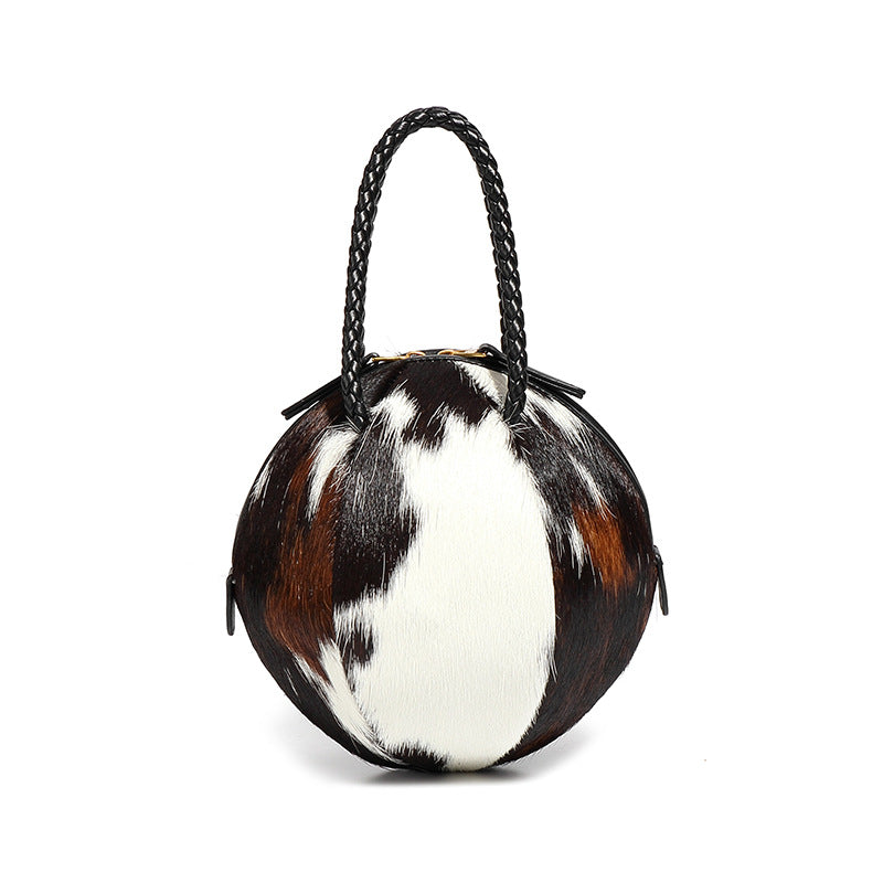 Autumn and winter new trendy hand-raised high-grade horse hair bag for women hand-carrying round ball bag with texture niche one-shoulder crossbody bag