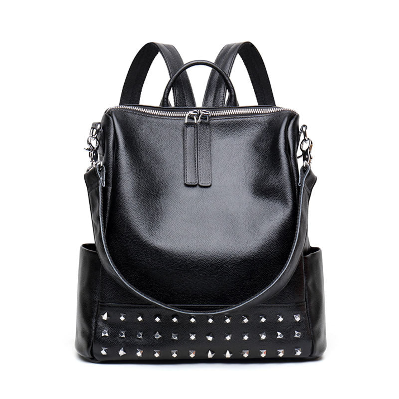 Backpack Women 2023 New Fashion Genuine Leather Women's Bag Personalized Rivet Cowhide Bag Versatile Backpack Dropshipping