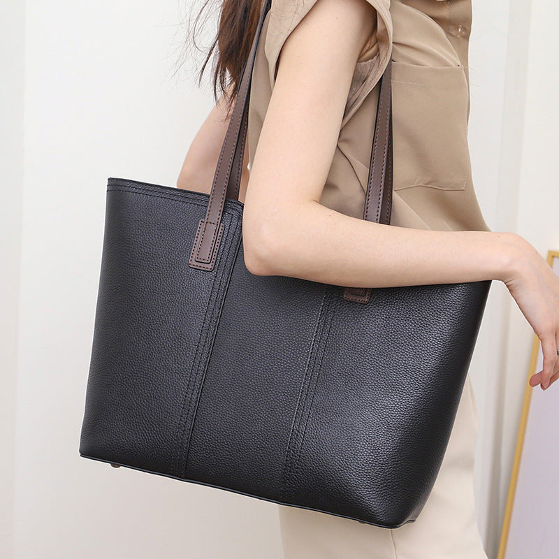 Big bag 2023 new autumn and winter women's bag genuine leather commuter tote bag large capacity mother bag cowhide shoulder bag female