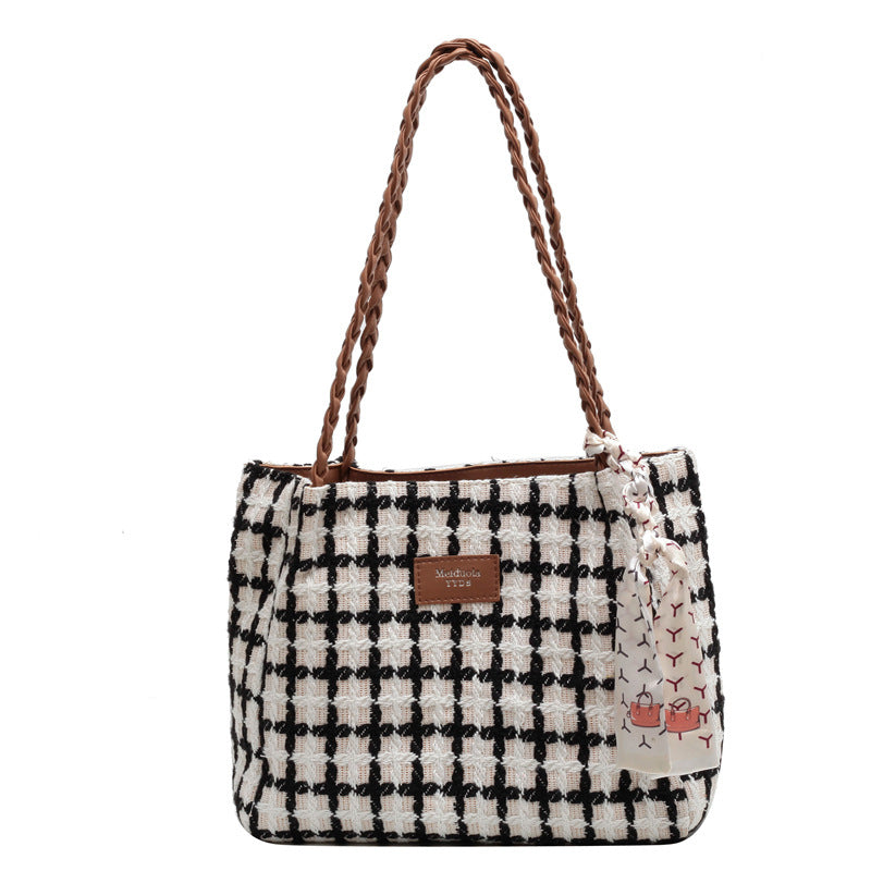 Japanese and Korean popular large-capacity tote bag for women 2023 autumn and winter new plaid bag high-end commuter shoulder women's bag