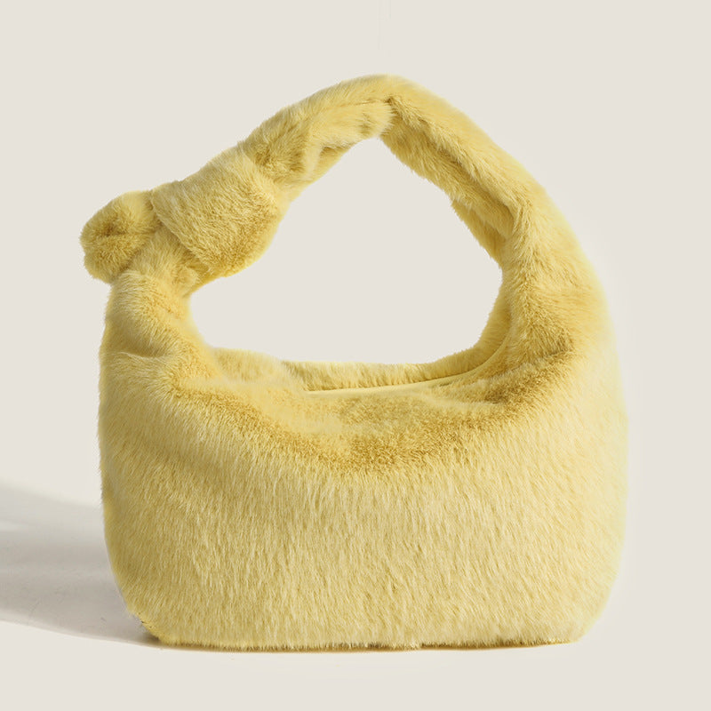 Fashionable fur bag portable lamb wool cloud bag clutch bag knotted fur plush 2023 furry women's bag