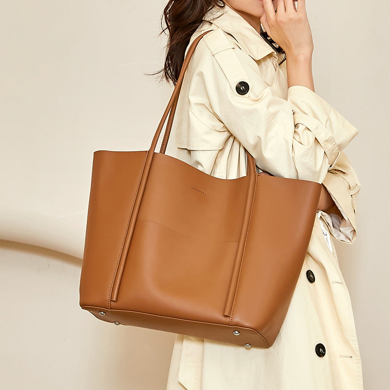 High-end cowhide large bag 2023 new fashion tote bag large capacity portable shoulder bag women's genuine leather bag