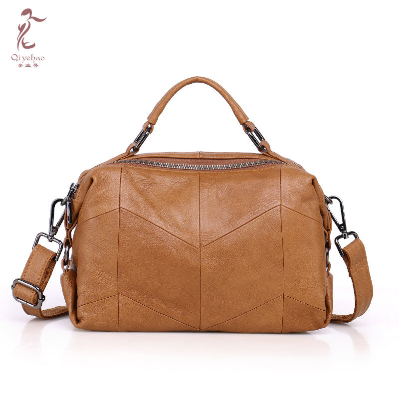 Genuine leather women's bag urban simple ladies crossbody bag soft top layer cowhide double zipper small square bag for women Guangzhou manufacturer