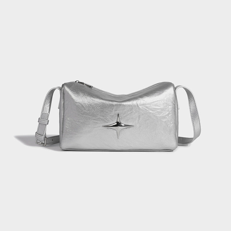 Large capacity messenger bag simple casual sports silver bag for women 2023 summer new tote bag crossbody large bag