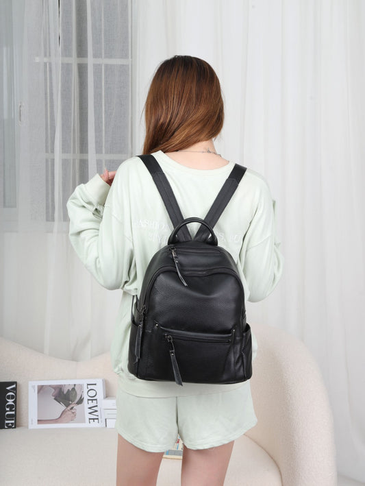 Korean style niche backpack women's backpack 2022 new high-end casual versatile genuine leather large-capacity schoolbag trend