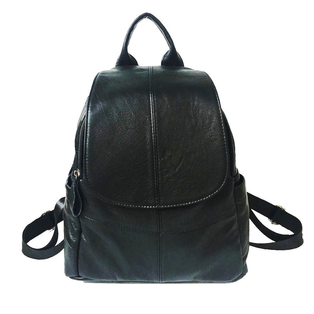 Genuine leather backpack wholesale black top layer cowhide women's bag double zipper sandwich design casual and versatile backpack