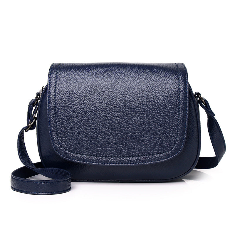 2023 Korean version of the new first-layer cowhide three-layer zipper bag, soft leather shoulder crossbody small round bag, middle-aged and elderly mother bag