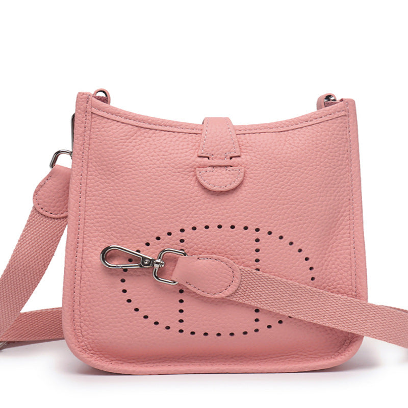 The new h family calfskin Evelyn bag mini fashionable personality single shoulder crossbody hollow bucket bag for women