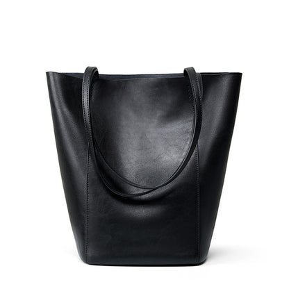 Niche cowhide commuter tote bag women's genuine leather large-capacity bucket bag 2023 new high-end shoulder handbag