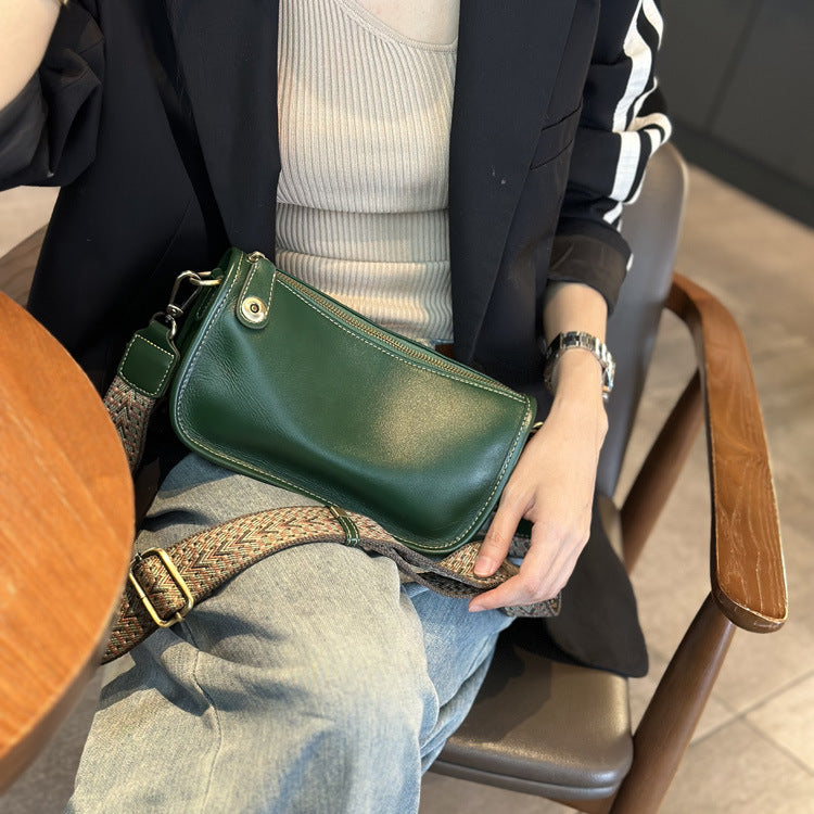 2023 Autumn and Winter New Genuine Leather Women's Bag Small Bag Fashionable and Versatile Niche Design Retro Cowhide One-Shoulder Crossbody Bag for Women