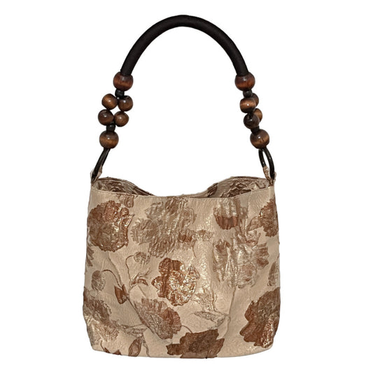 2023 summer brown retro jacquard armpit bag ins new Chinese style wooden bead woven chain shoulder bucket bag for women