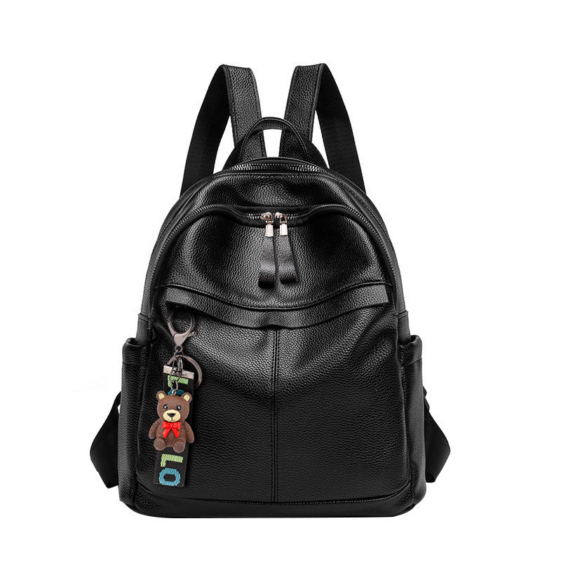 Women's genuine leather backpack 2023 new style fashionable and versatile large-capacity cowhide casual soft leather small backpack black