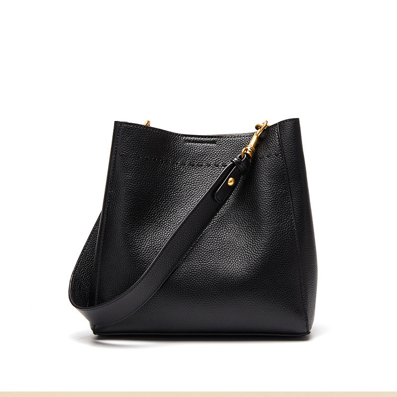 2022 Autumn and Winter New Style Toe-layer Cowhide Retro Genuine Leather Women's Bag Large Capacity Bucket Bag Versatile Shoulder Crossbody Bag