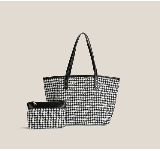 Houndstooth tote bag for women 2023 new simple canvas large capacity niche portable shoulder OL commuter women's bag