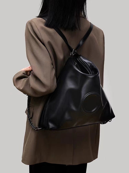 Niche soft leather tote bag for women, large capacity, versatile single shoulder armpit bag, high-end bucket bag, chain bag, backpack