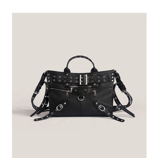 2023 Summer New Products Trendy Fashion Versatile Dark Rivets Heavy Industry Motorcycle Bucket Shoulder Crossbody Bag Women