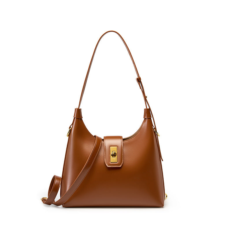 Tote bag 2023 new versatile shoulder bag genuine leather retro baguette bag armpit bag crescent bag