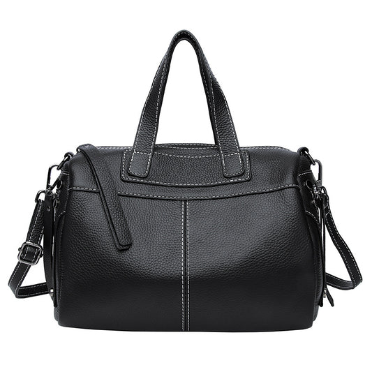 2023 new Korean version of large-capacity first-layer cowhide stitched soft leather casual Boston bag shoulder crossbody handbag