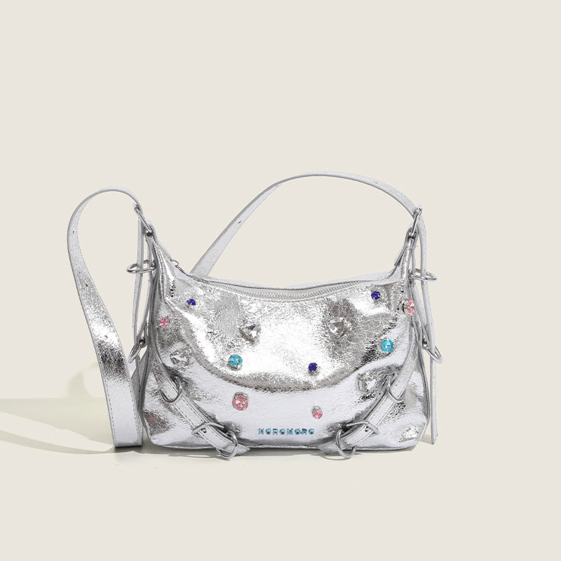 2023 this year’s popular new women’s bag solid color tote bag with rhinestone decoration, high-end casual shoulder crossbody bag