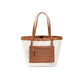 Tote bag women's canvas with cowhide large-capacity commuter woven shoulder bag niche design retro fashion trendy bag