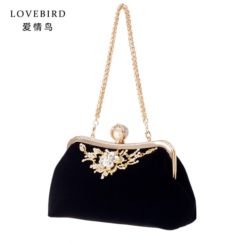 New retro handbag for women, decorative diamond velvet banquet bag, Hanfu cheongsam bag, clutch bag, shoulder crossbody bag