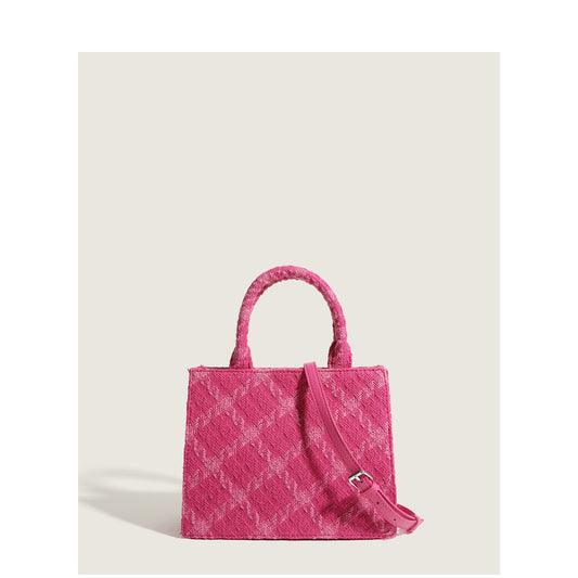 Women's bag 2023 spring new diamond tote bag rose red woolen material geometric portable shoulder crossbody bag