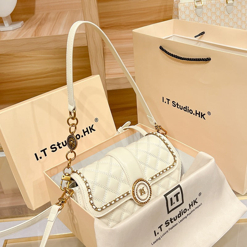 Hong Kong Casual Simple Underarm Bag for Women 2023 New Trendy Bag Diamond Bag Niche Shoulder Crossbody Bag